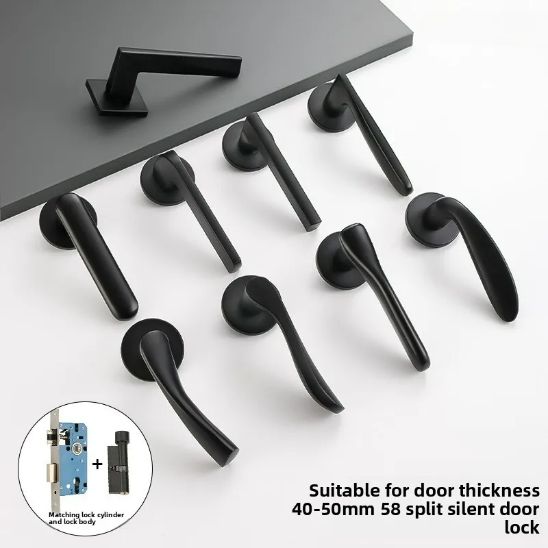 

Black Aluminum Door Lock, Bedroom Interior Door Lock, Silent 58 Split Lock, Apartment Wooden Door, Bathroom Handle Lock