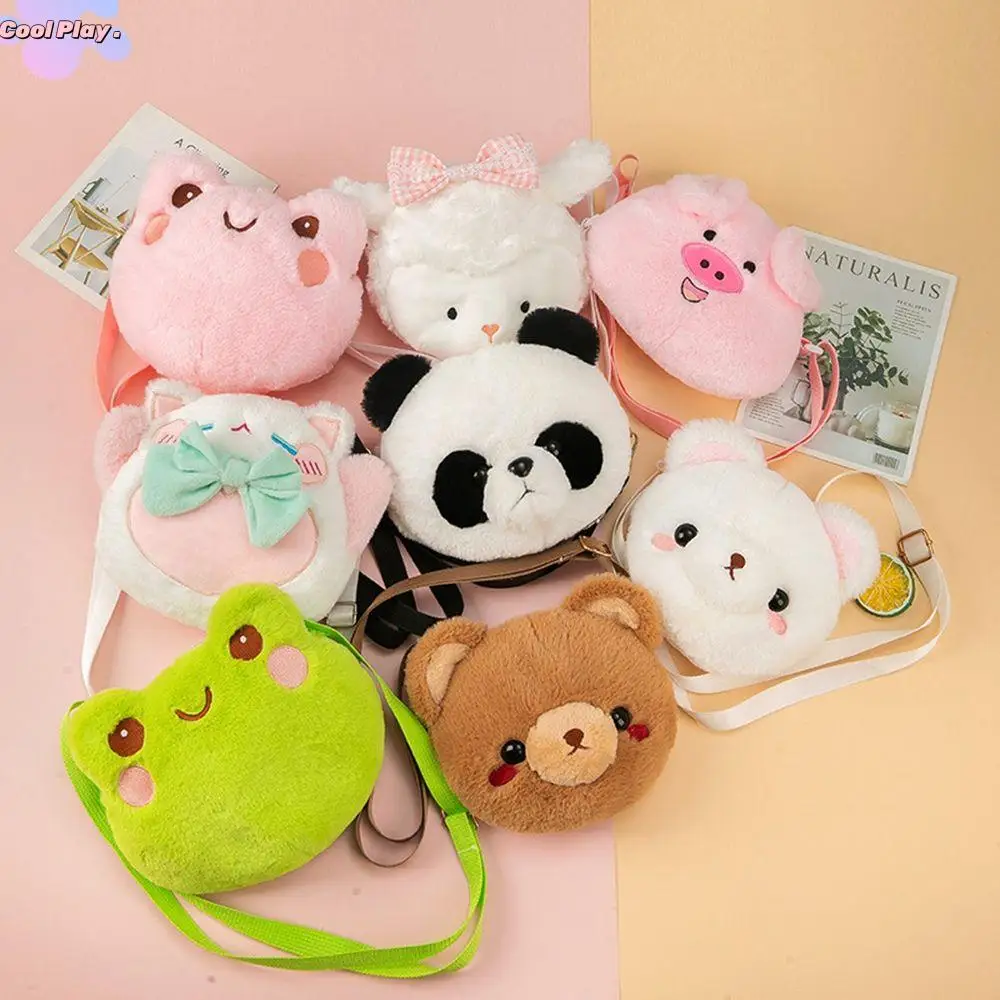 Plush Coin Purse Kids Cartoon Frog Panda Girl Crossbody Bags Women Handbag Bag Plush Doll Bag Single Shoulder Bag Children Bag
