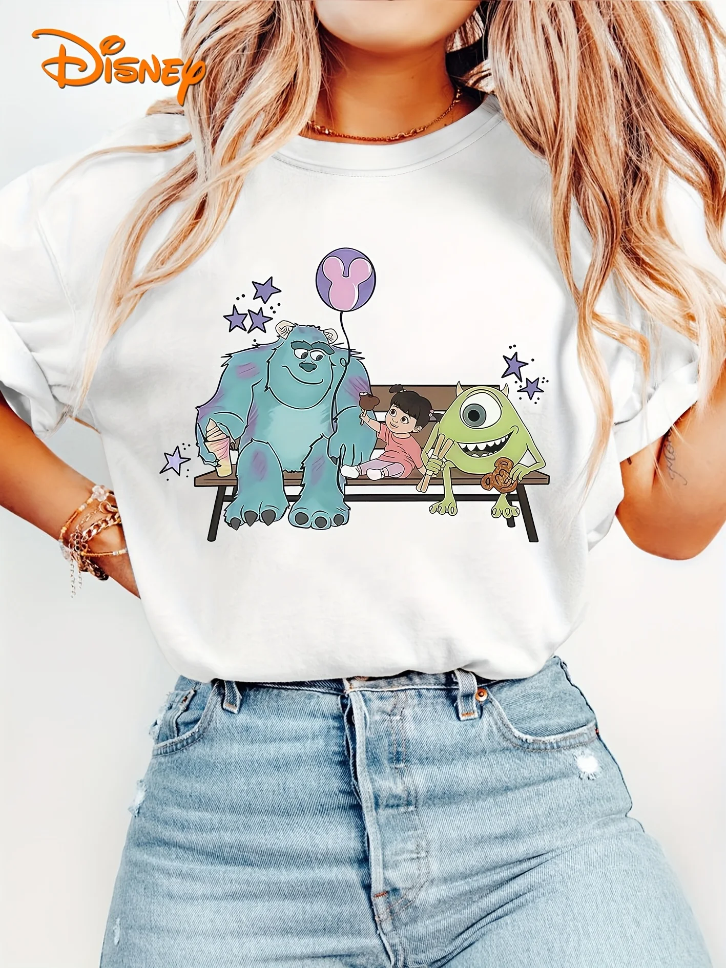 تي شيرت DISNEY Women's Monsters Inc Mike & Sulley (Boo) مرخص رسميًا بأكمام قصيرة - طباعة بالون Sulley & Mike Wazowski