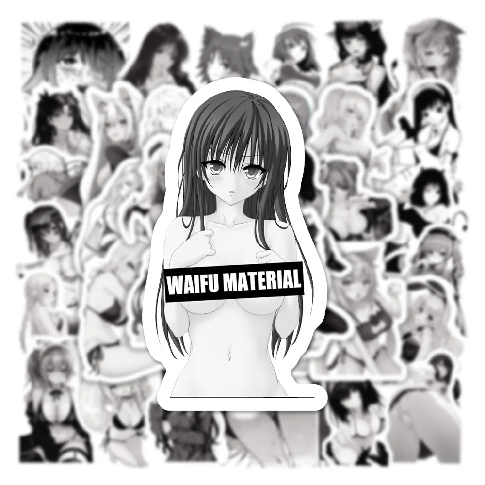 10/30/50/100pcs Black White Anime Sexy Girl Waifu Sticker Cartoon Graffiti Decal DIY Computer Phone Hentai Sticker Toy for Adult