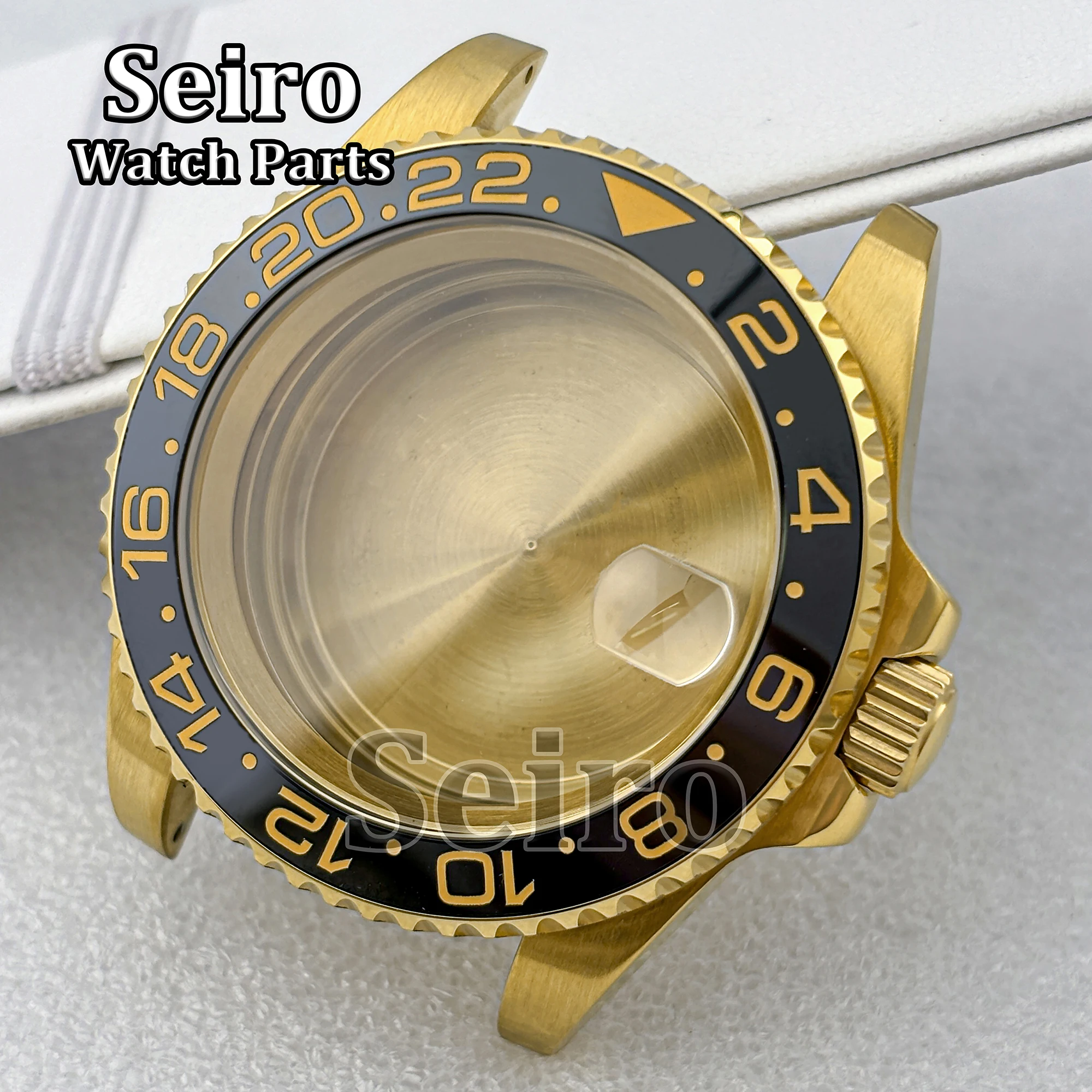 Caja de reloj dorada para hombre, acero inoxidable, 40mm, para Sub Gmt NH34 NH35 NH36, movimiento automático, esfera de 28,5mm, correa de goma de cristal de zafiro