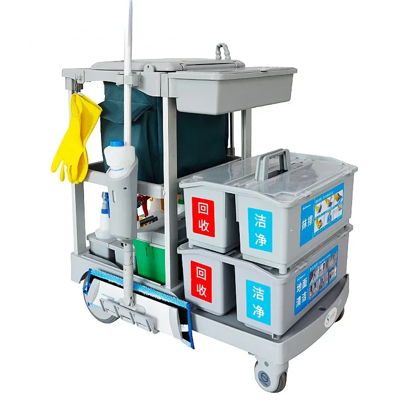 2026 High-end Hotels Housekeeping Outdoor Professional Cleaning Trolley Cart Stainless Steel Flat Mop Bucket Trolley