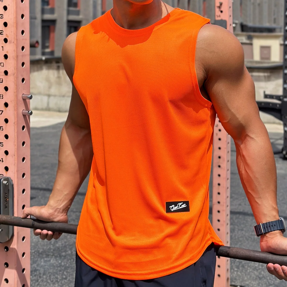 Summer New Trend Men\'s Pullover Round Neck Mesh Bottom Shirt Sports Fitness Top Sleeveless Vest Quick Dry