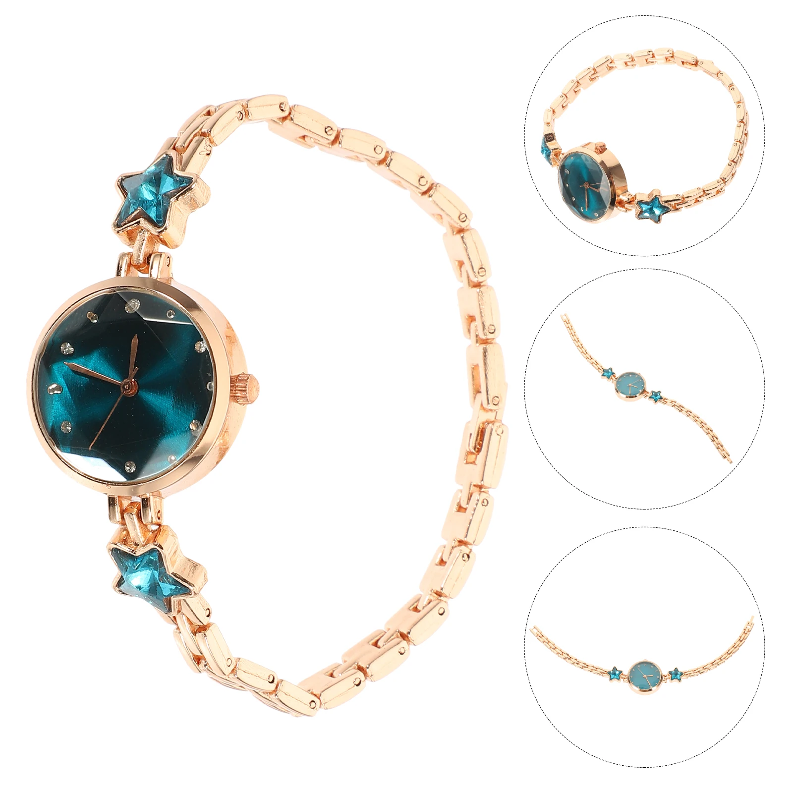 

Women'S Quartz Watch Waterproof Alloy Star Rhinestone Wristwatch Blue Delicate Design Fashion Accessory Unique Gift