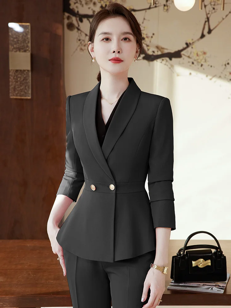 Ele Profional Women's Suit Set for Spring Autumn Jewelry Store Front Desk Reception Work orm Formal Outfit