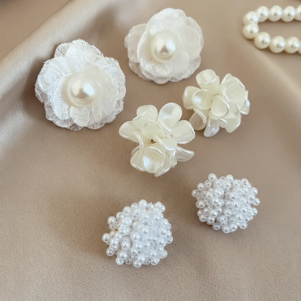 Sweet Pearl Flower Earrings White Handmade Lower Stud Earrings Girls Earrings