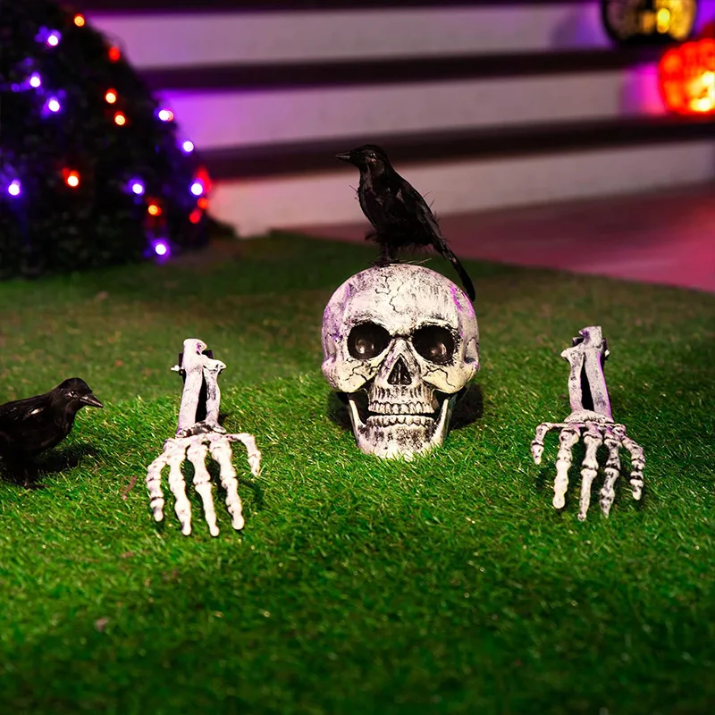 

Artificial Skulls Hand Bone Three-Piece Sets Skulls Halloween Dress-Up Props Halloween Decorations Are Inserted In The Courtyard