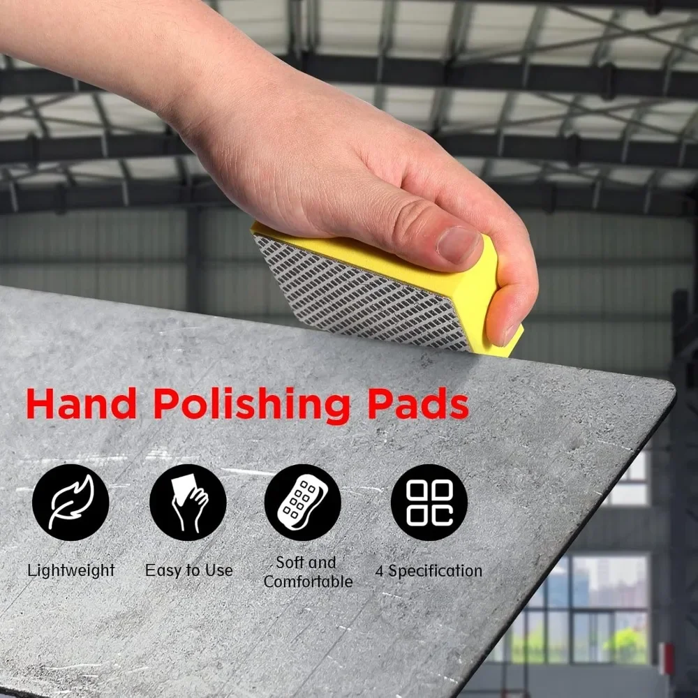 For Glass Tile Diamond Hand Polishing Pads 4PCS 60-3000 Grit Abrasive Grinding Block Pad Wet Dry Sanding Block with Sponge