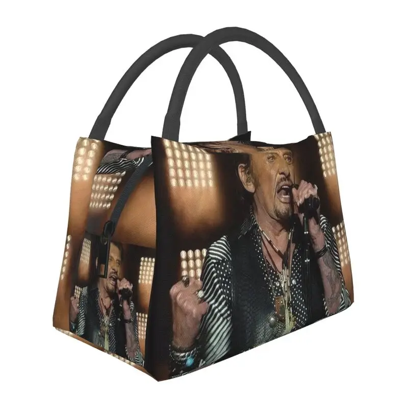 

Custom French Rock Singer Johnny Hallyday Lunch Bags Men Women Cooler Warm Insulated Lunch Box for Picnic Camping Work Travel