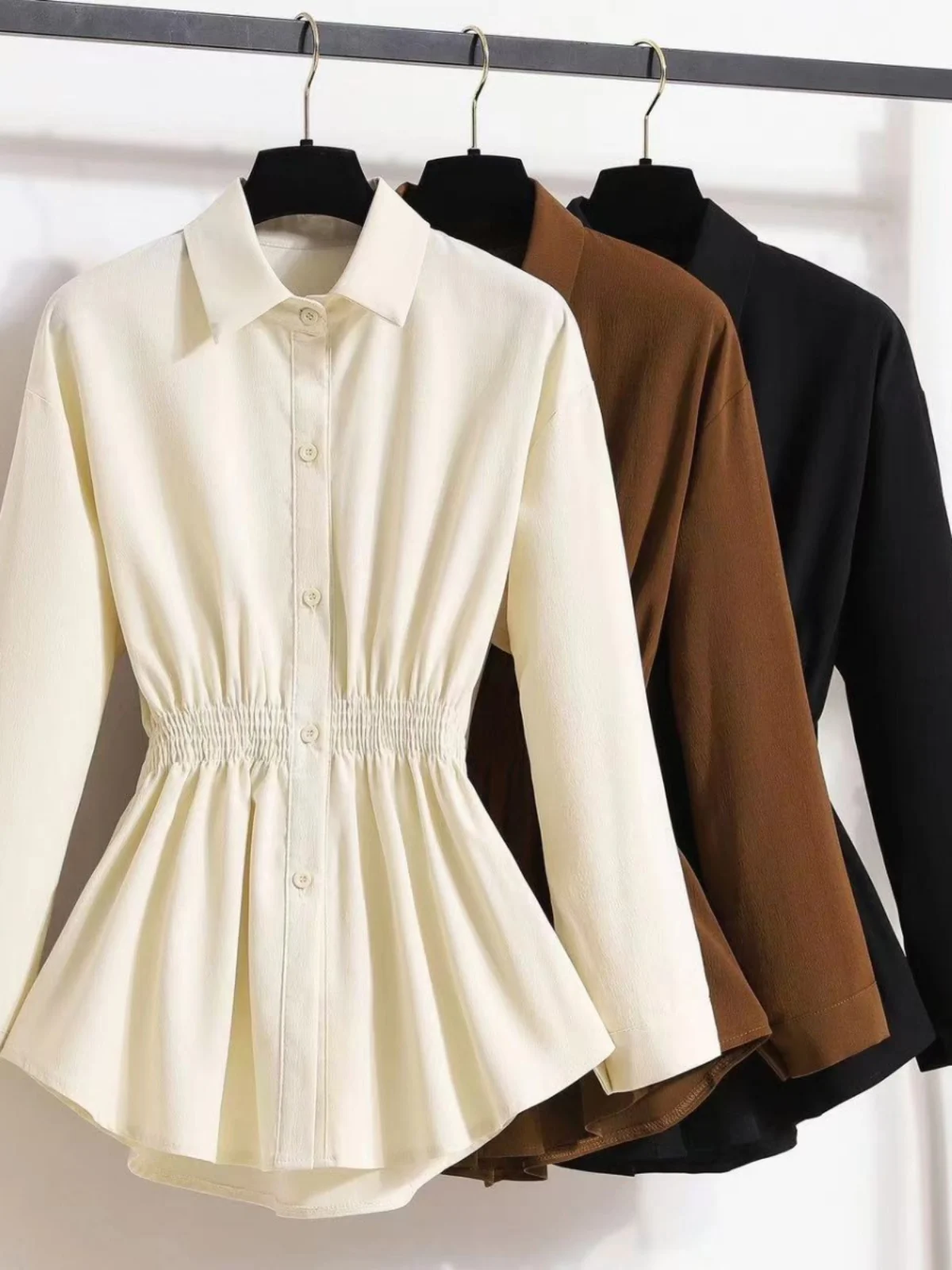 

plus Size Women's Fashion Shirt Spring 2024 Waist-Cinching Long Sleeve Casual Slimming Meat Concealing Top High Waist Co...