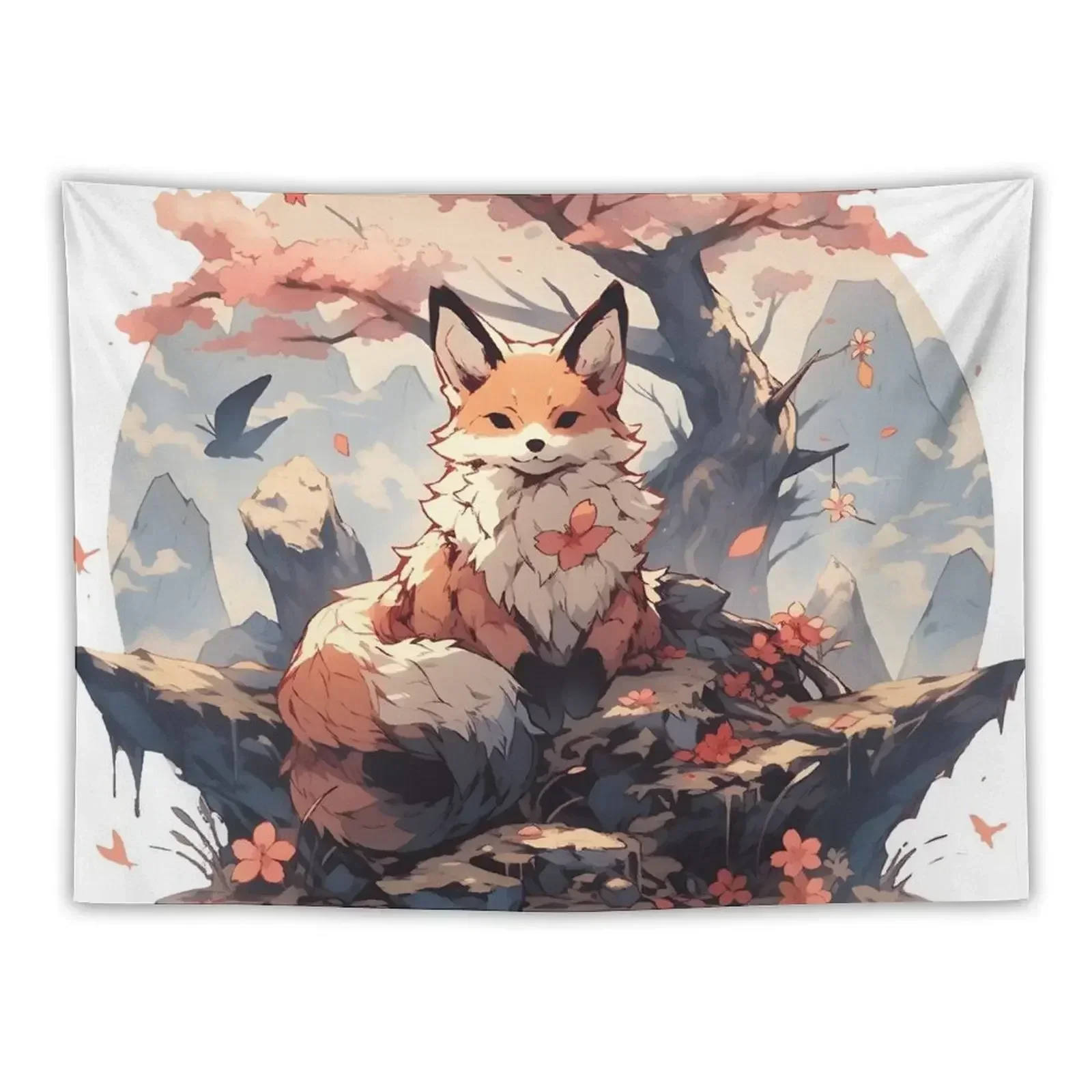 

Japanese Fox Kitsune Tapestry Hanging Wall Cute Room Things Tapestry