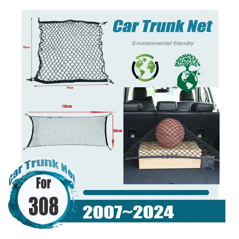 For Peugeot 308 SW T9 T7 P5 2024-2007 Car Trunk Net Storage Bag Back Rear Trunk Organizer Elastic String Luggage Mesh Accessorie