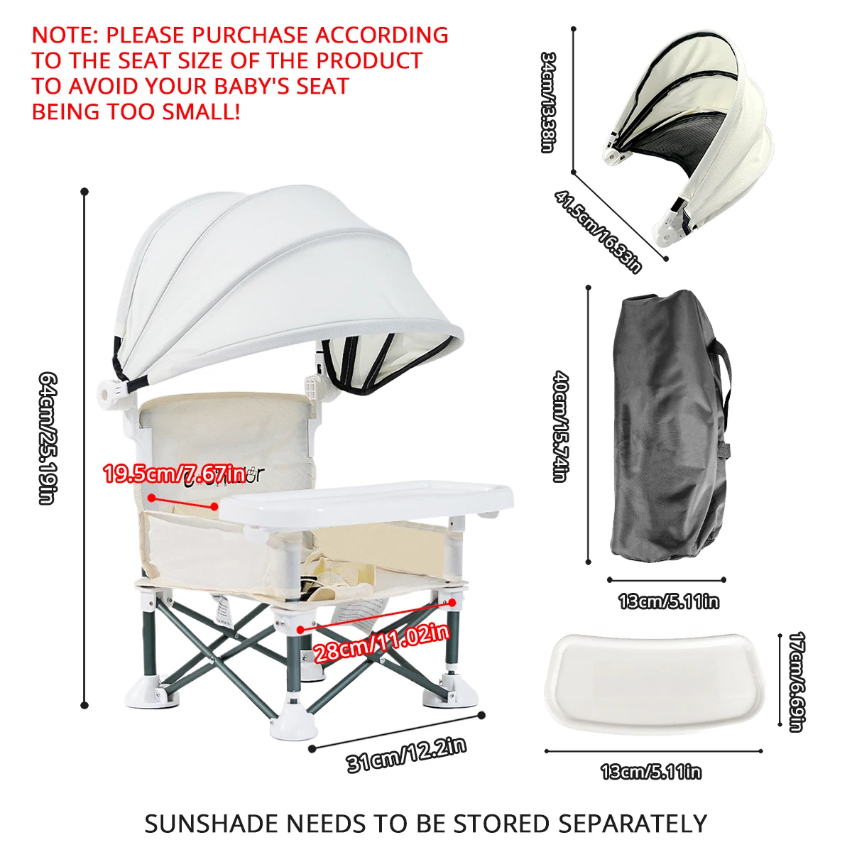 Tragbarer Outdoor-Campingstuhl, faltbarer Kinder-Esszimmerstuhl, Futterstuhl mit erhöhter Sitzhöhe, abnehmbare Teller