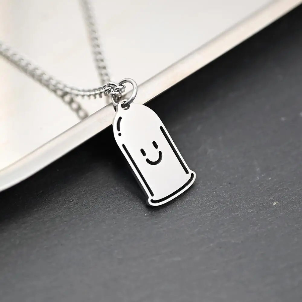 2023 Trend Penis Condom Necklace For Women Men Funny Cute Kpop Titanium Steel Smiling Face Pendant Sweater Chain Couple Jewelry