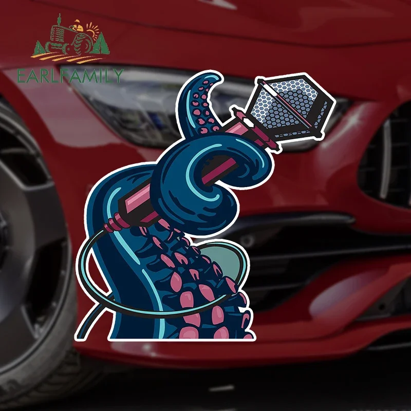 EARLFAMILY 13cm X 12.5cm For Octopus Mic Singing Car Stickers Personality Cute Decals Car Accessories Helmet Surfboard Decor