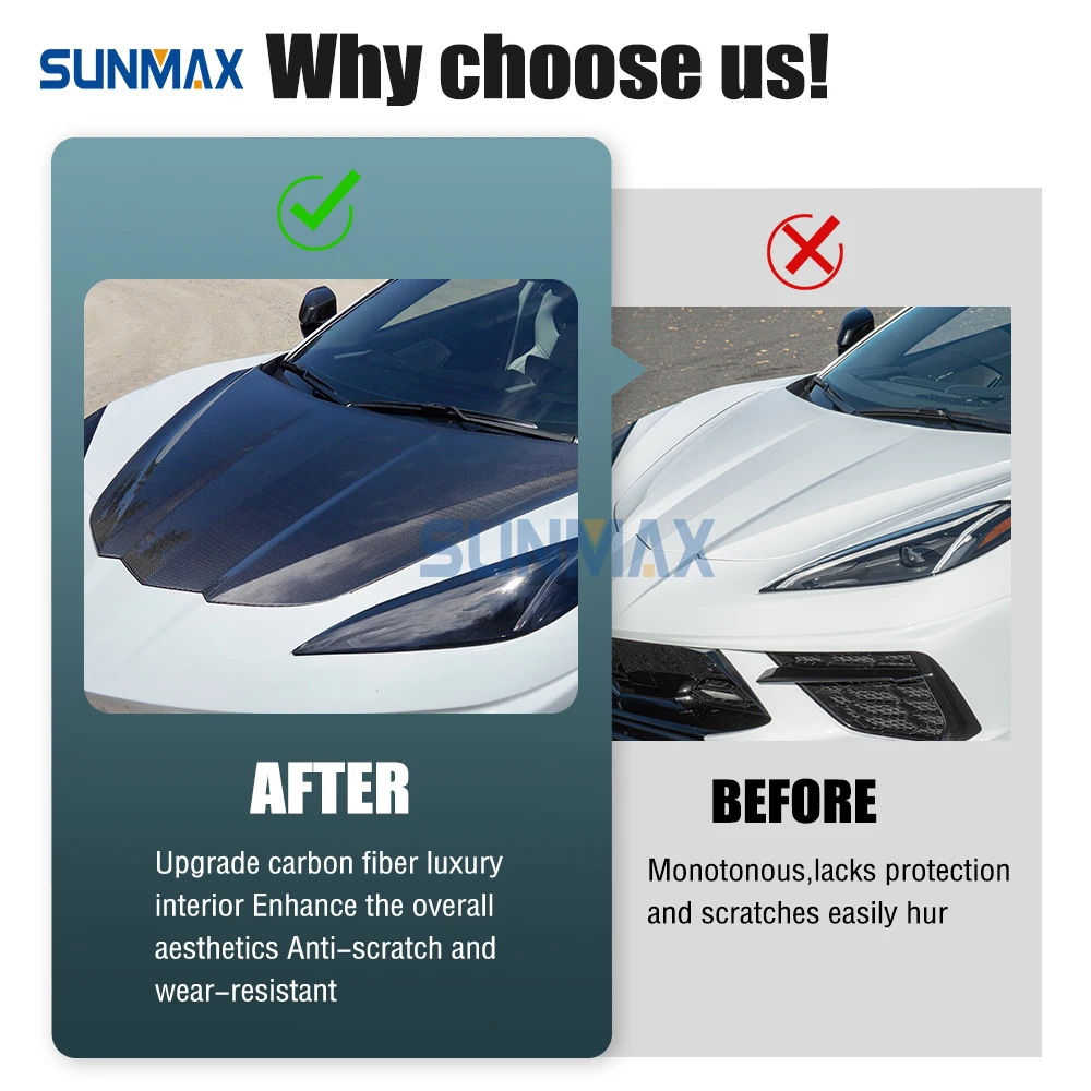 Carbon Fiber Front Hood for Corvette C8 Stingray 2020+ Carbon Fiber Car Accessories Engine Hood Bonnet Replacement