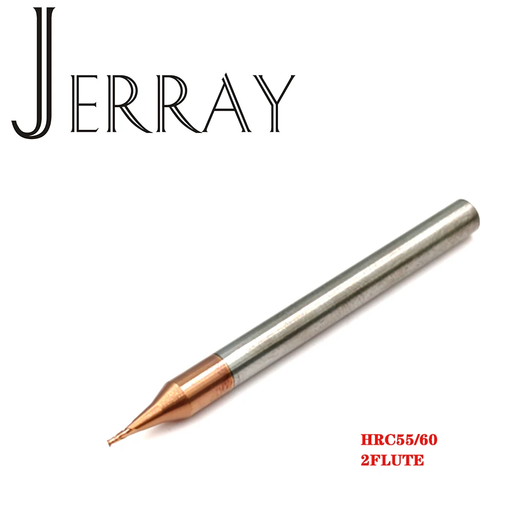 JERRAY-Micro Carbide Flat End Mill, Square End Mill, CNC Ferramentas de Corte para Metal, D0.2, 0.3, 0.4, 0.5, 0.6, 0.7, 0.8, 0.9mm, 2 Flautas, HRC55