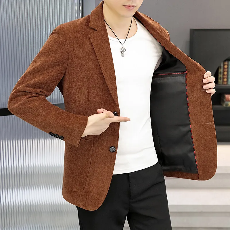 Spring Waffle Suit Jacket Men Solid Color Wedding Business Casual Blazers Slim Fit Street Wear Social Wedding Groom Dress Coats