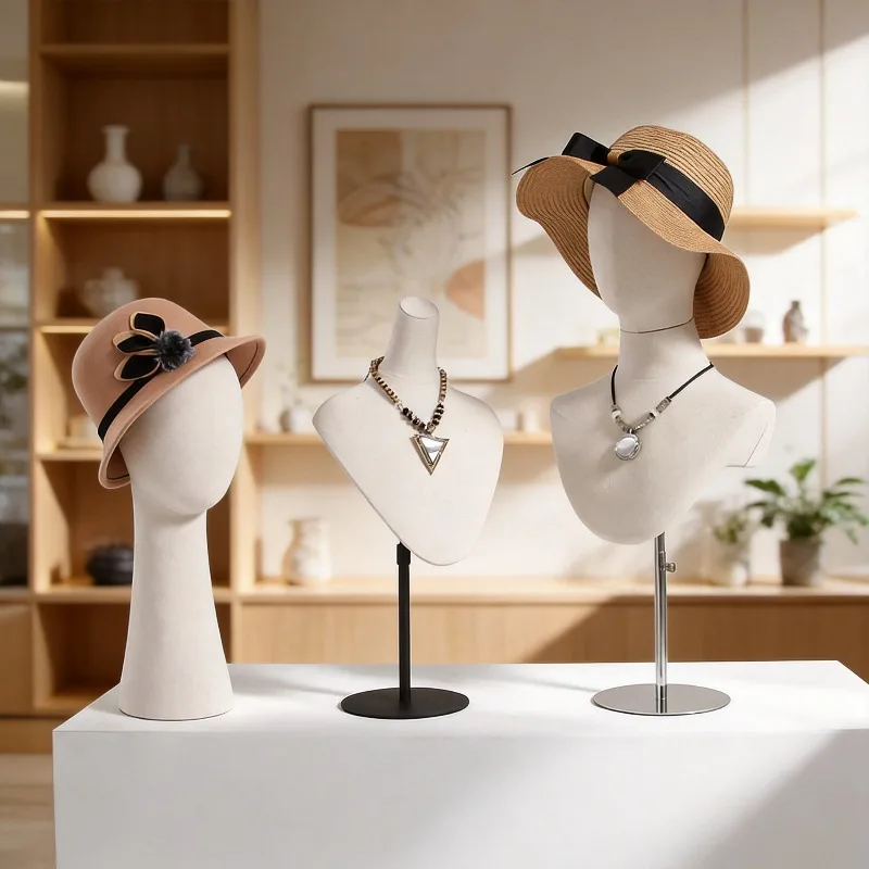 Adjustable Mannequin Head Display Stand Stainless Steel Base Dummy Model Head For Hat Scarf Retail Prop For Store Window Decor