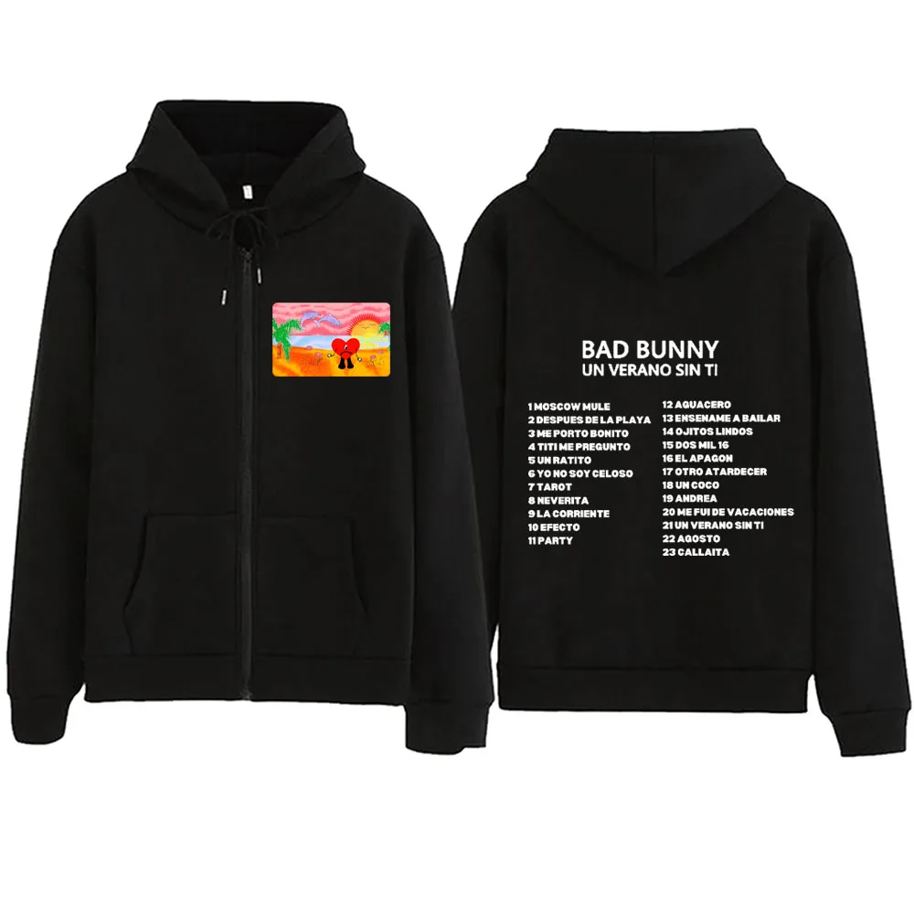 Un Verano Sin Ti Bad Bunny  2024 Zipper Hoodie Regular Pullover Tops Streetwear Music Fans Gift V-Neck Sweatshirts Unisex