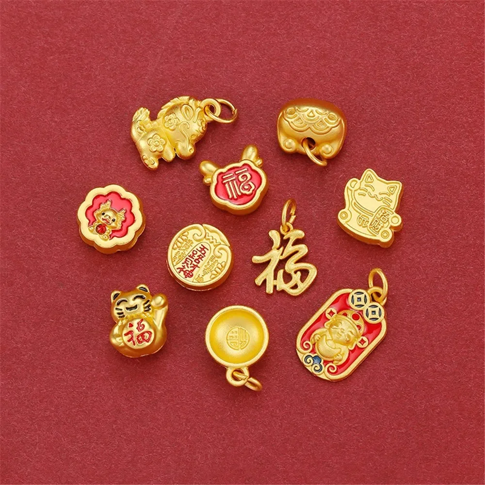 New Year's National Trend 18K Matte Gold Blonde Wealth Peace Joy Beaded Pendant Diy String Bracelet Material Woven Accessories