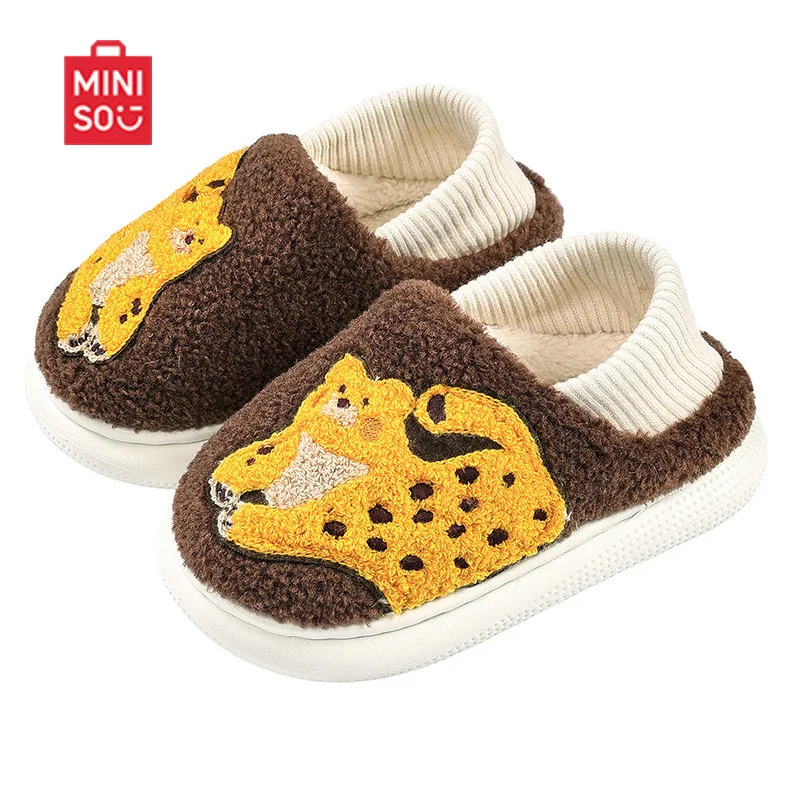 MINISO ليوبارد الأطفال الخريف والشتاء المنزل داخلي الفتيات طفل الفتيان النعال القطنية أحذية قطنية للأطفال #4
