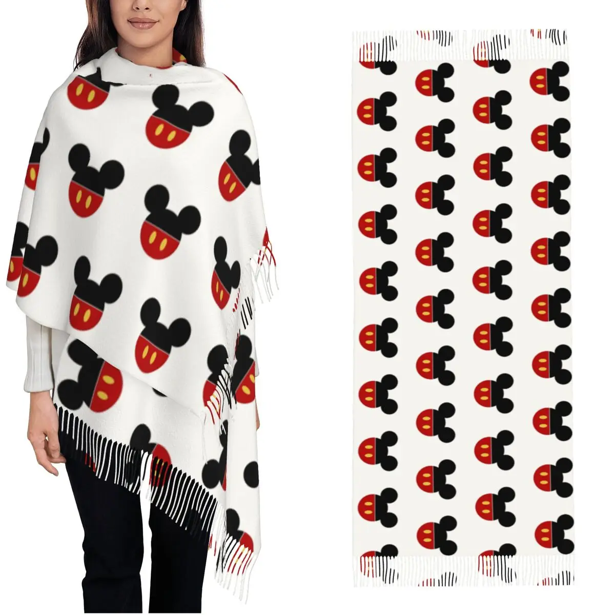 Xales bonitos do Mickey Mouse desenhos animados para mulheres, envoltórios longos, lenço macio, manga anime pashminas, lenços borla, envoltórios, inverno