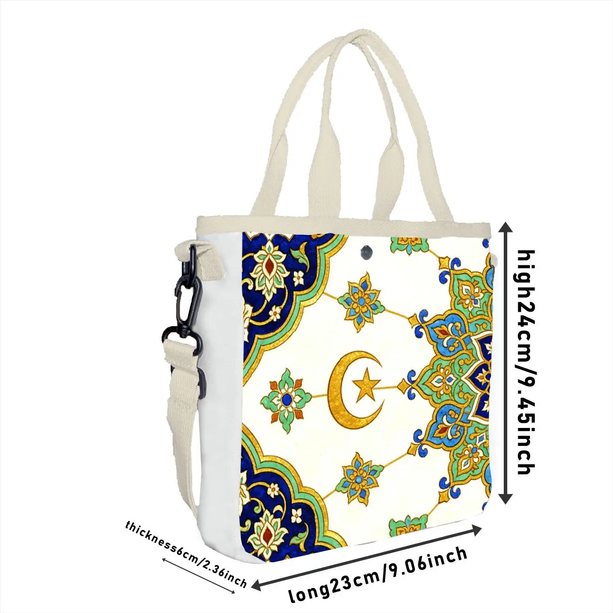 Islamic Geometric Pattern Moon Star Print 2-in-1 Shoulder Tote Bag Lightweight