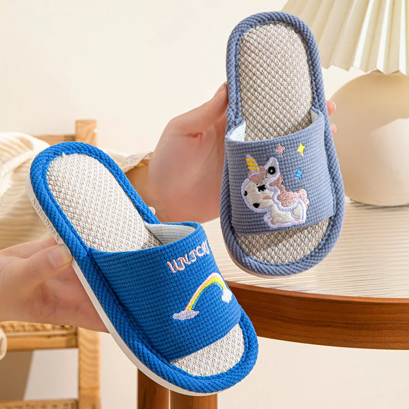Hemp Cartoon Slippers Children Home Flats Casual Spring Summer Luxury Designer Shoes Girls Rainbow Fashion Indoor Slides Soft view 6