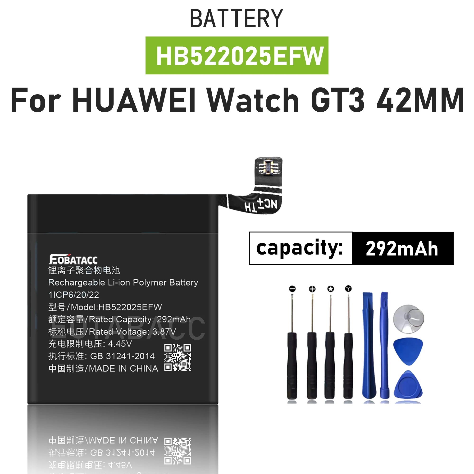 2025 Years new battery 292mAh HB522025EFW watch battery for Huawei fit 2 MIL-B19