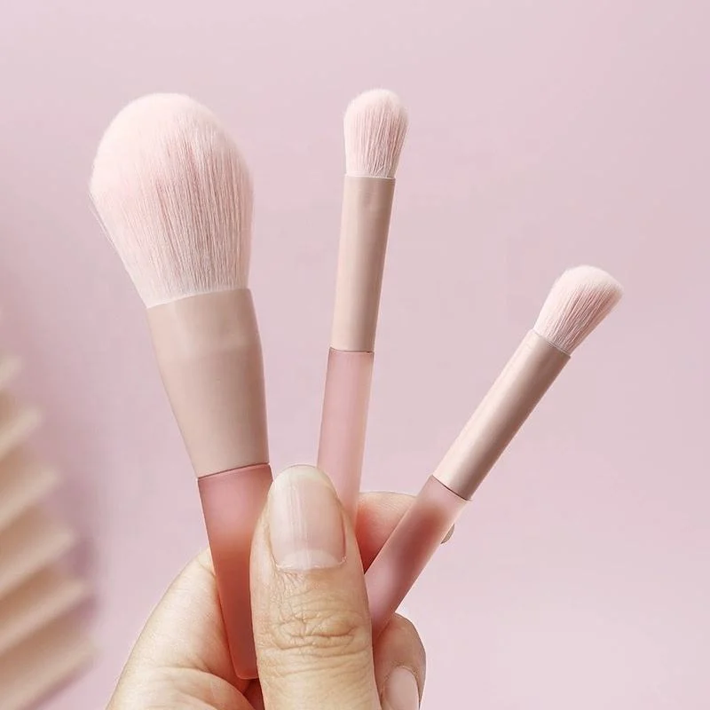 7pcs/10pcs Pink Handle Travel Makeup Brushes Synthetic Foundation Powder Eye Shadows Mini Makeup Brush Set with Brush Bag