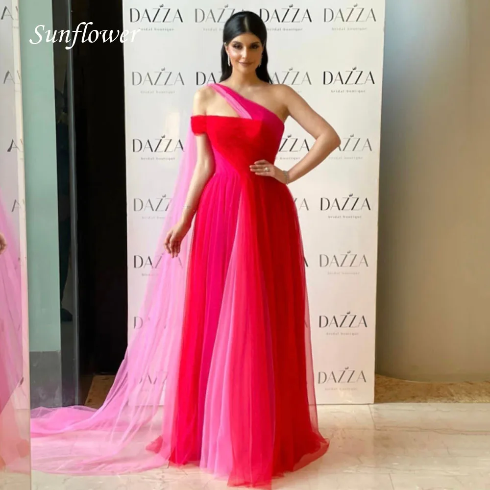 

Sunflower One-Shoulder Prom Gowns A-LINE Backless Formal Evening Dress Slim Tulle Party Dress 2023 Floor-Length High-end Custom