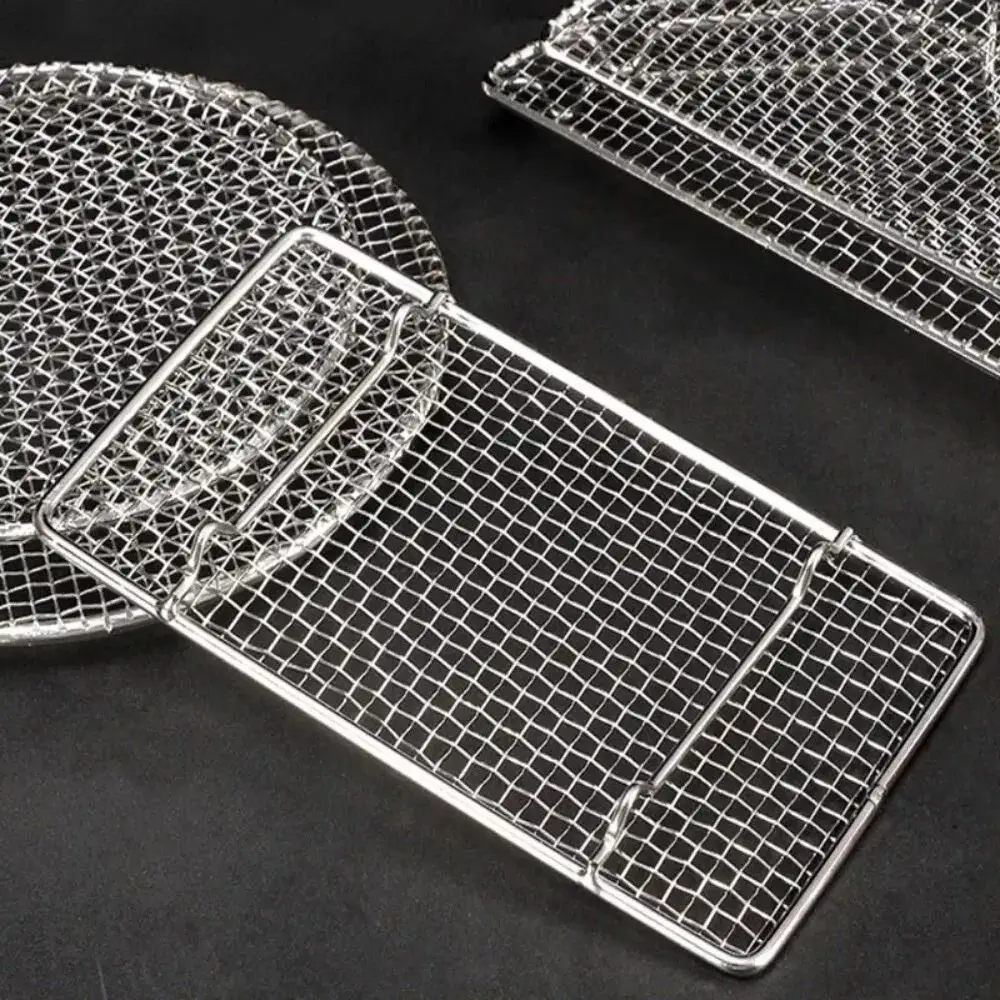 New Semi -Circular/Round Tempura Frying Net Stainless Steel Durable Drying Net Portable Japanese Style Barbecue Net