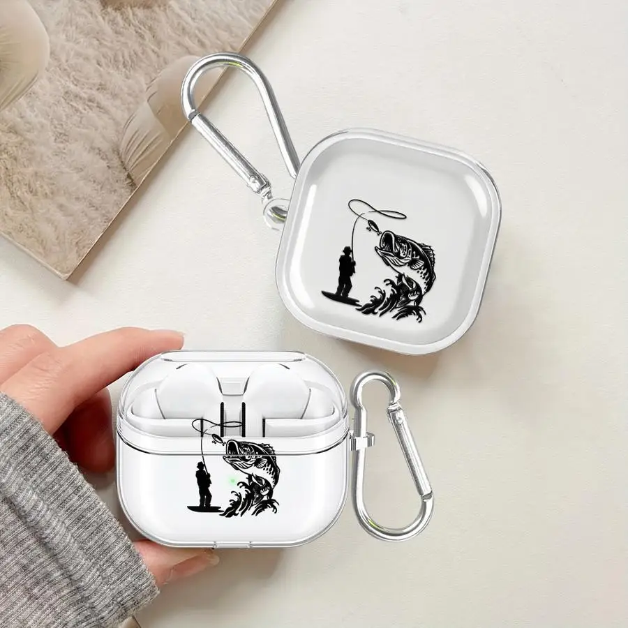 Clear Earphone Cases Cover Case For Samsung Galaxy Buds 3 FE Live 4 Pro 3Pro 4Pro 2 Cartoon Line Fishing Man