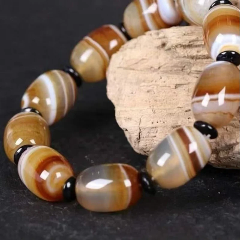 Sardonyx العقيق دائرة واحدة الغلاف الجوي على شكل حبة سوار مثل مجوهرات اليد العقيق الحرير