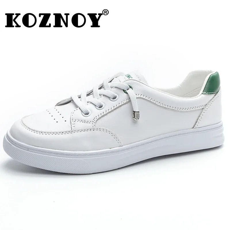 Koznoy 2.5cm New Air Mesh Genuine Leather Women Vulcanize Chunky Sneakers Loafer Big Size Platform Flat Summer Fall Autumn Shoes