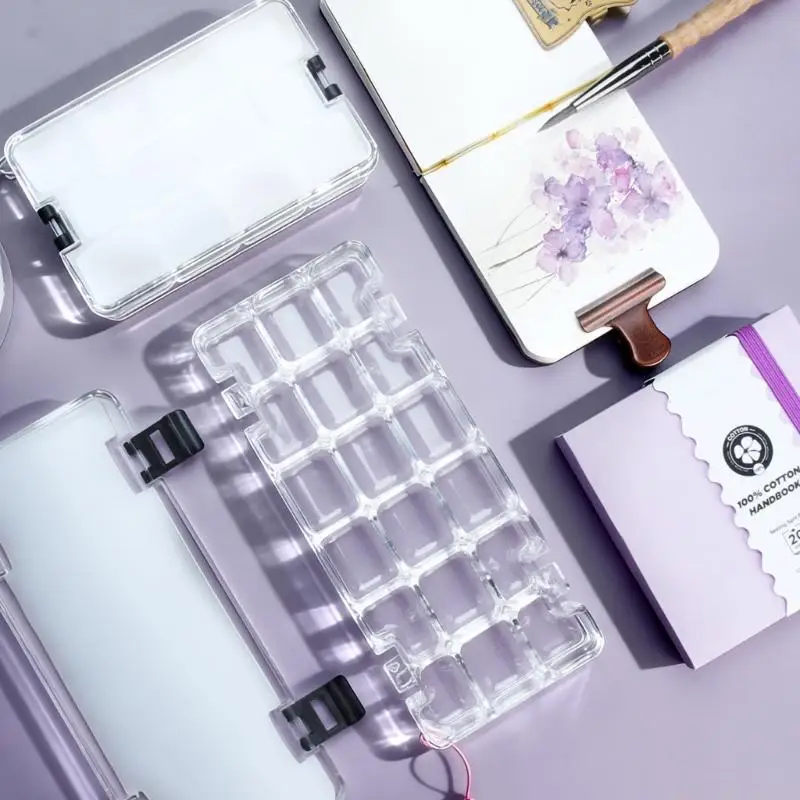 Watercolor Paint Case 12/18 Wells Leakproof Clear Plastic Paint Box For Travel