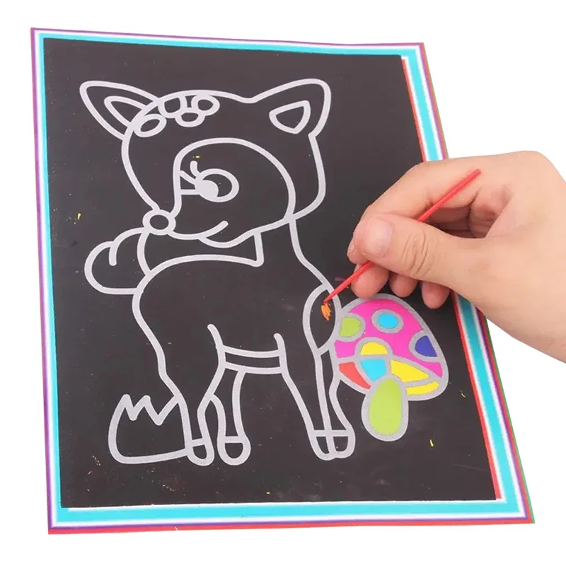 10 stks Kinderen Kras Schilderen Kleurrijke Tekening Speelgoed DIY Papier Cartoon Art Supplies Handgemaakte Graffiti Kid Verjaardagscadeautjes