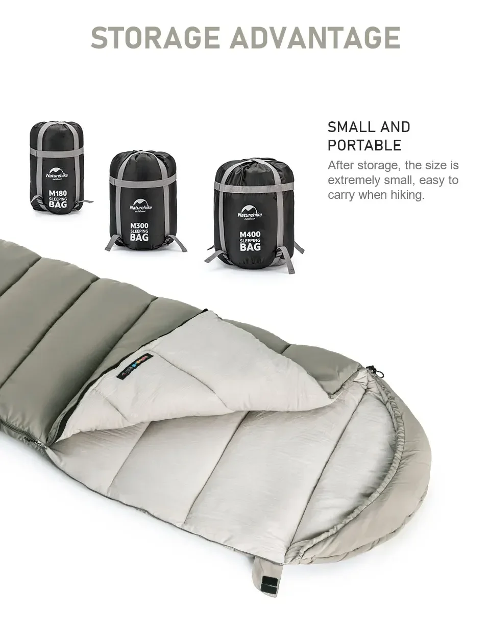 Naturehike Schlafsack M180 M300 M400 Camping Zusammensteckbarer Schlafsack Wasserdichter Hüllenschlafsack Maschinenwaschbar – Detail 4