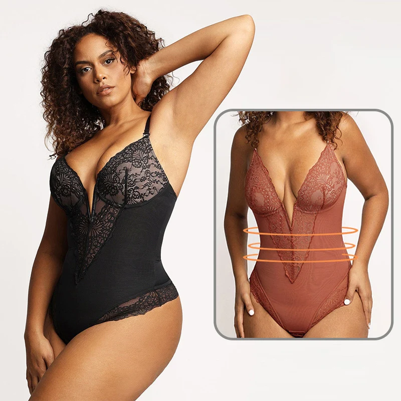 Lace Stitching Bodysuit Body Shaping Women Elegant Sexy Bodysuits Underwear Perspective Strap Jumptsuits Butt-lifting Rompers