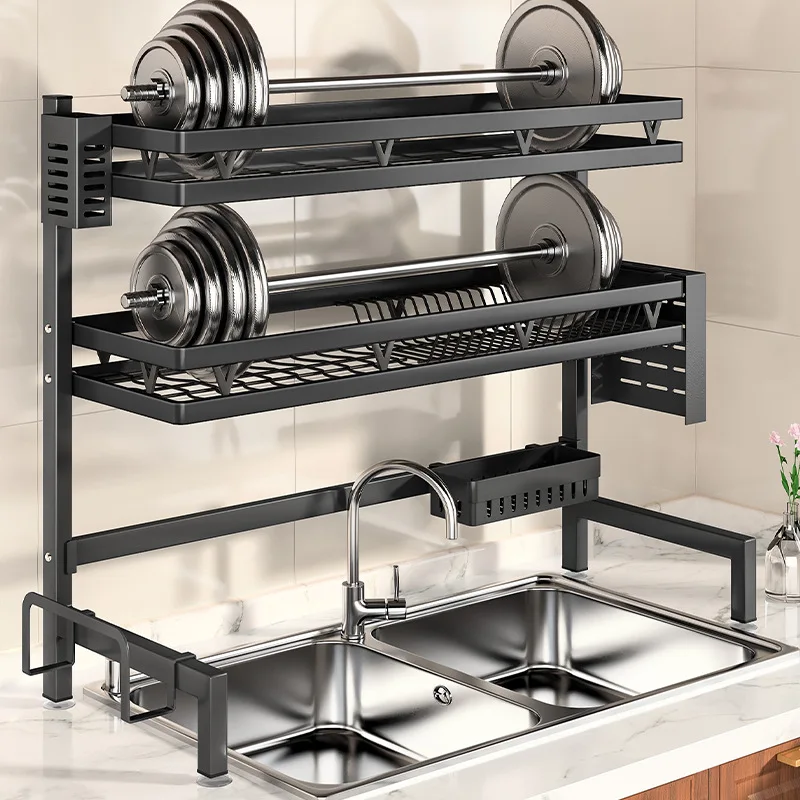 

Kitchen sink shelf, multi-functional countertop drain rack, sink and sink side for dishes and multi-layer storage shelves
