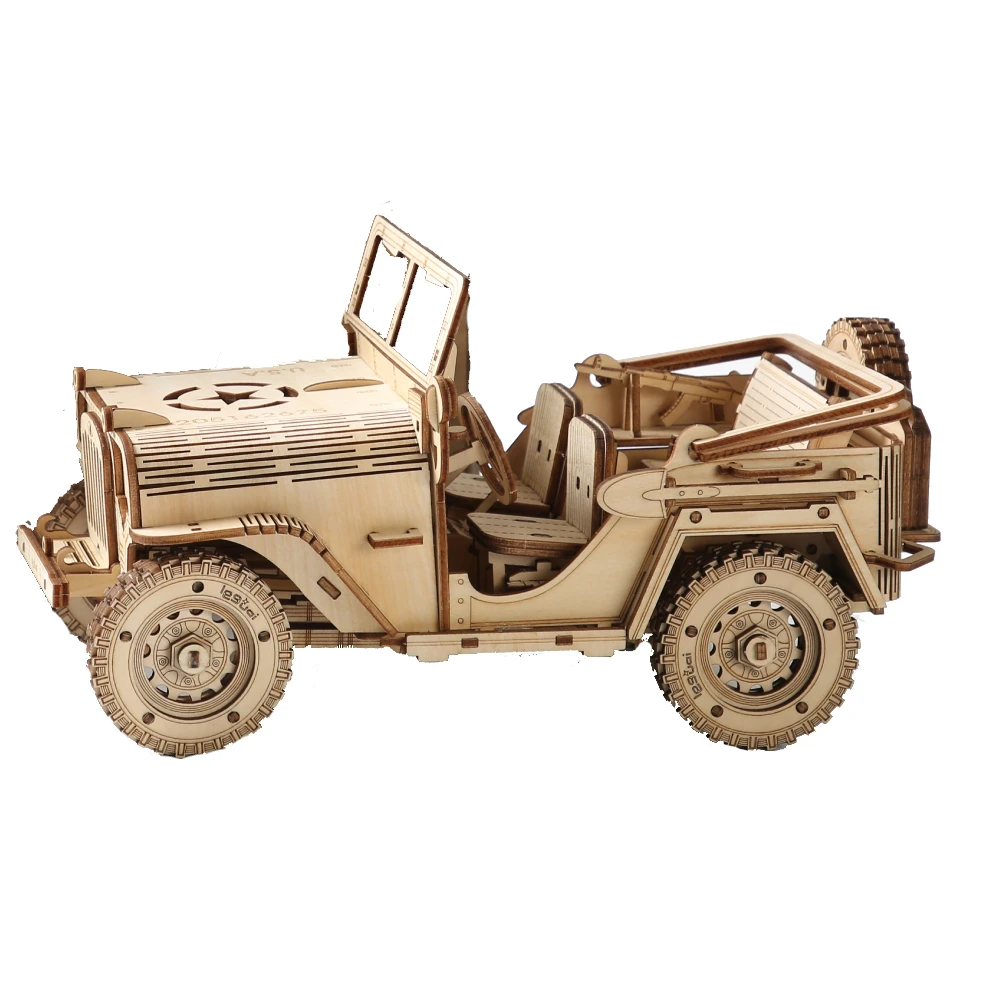 DIY Off-road Car Wood Puzzle Toys Child Classic Jeep Building Block Scale Models Construction for Adults 3d Ww2 Military Vehicle