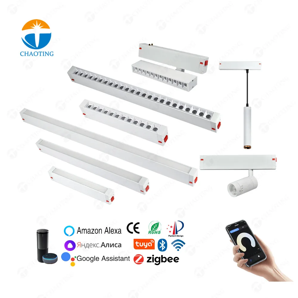 Indoor Ceil Recessed Magnet Rail System10W 18W 27W Cob Magnetic Intelligent Dimmable Led Track Focus Lights Magnetic Track Light
