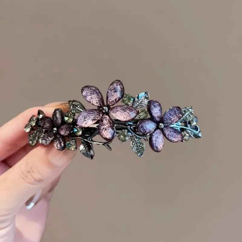 Elegante Blume Strass Frühling Clip High-end-Material Haar Clip frauen Hinterkopf Halb gebunden Haarspangen Mama haar Zubehör