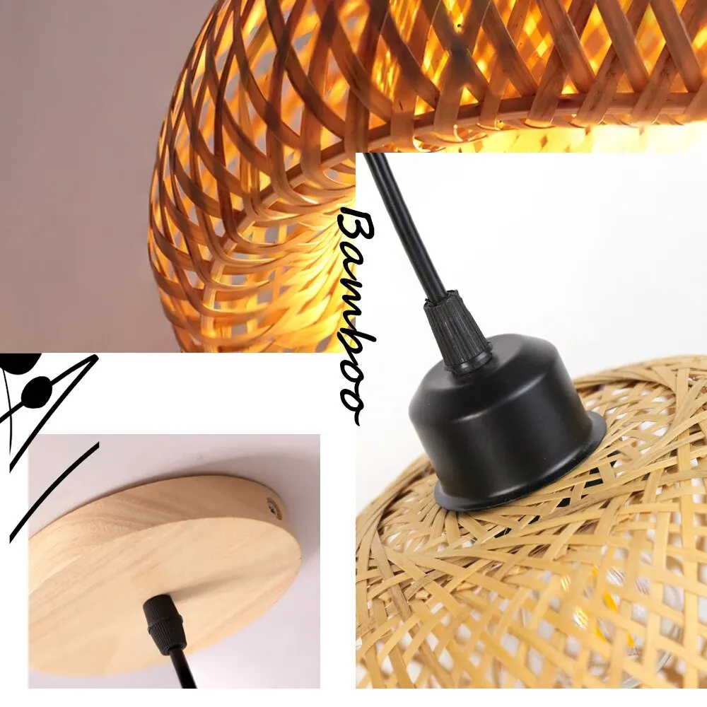 Ręcznie robiony rattanowy bambusowy żyrandol lampa sufitowa LED E27 oprawa tkactwo wystrój salonu w domu lampy wiszące lampa sufitowa LED