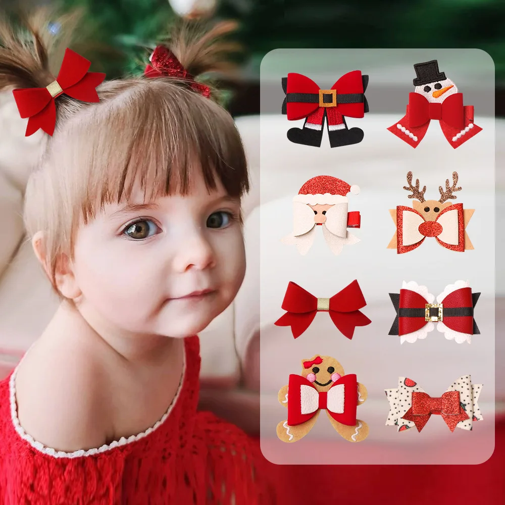 1 Piece Girl Infant Hair Accessories Clothes Bowknot Christmas Hairpins Glitter Edge Clip Tiara Headwear Toddlers