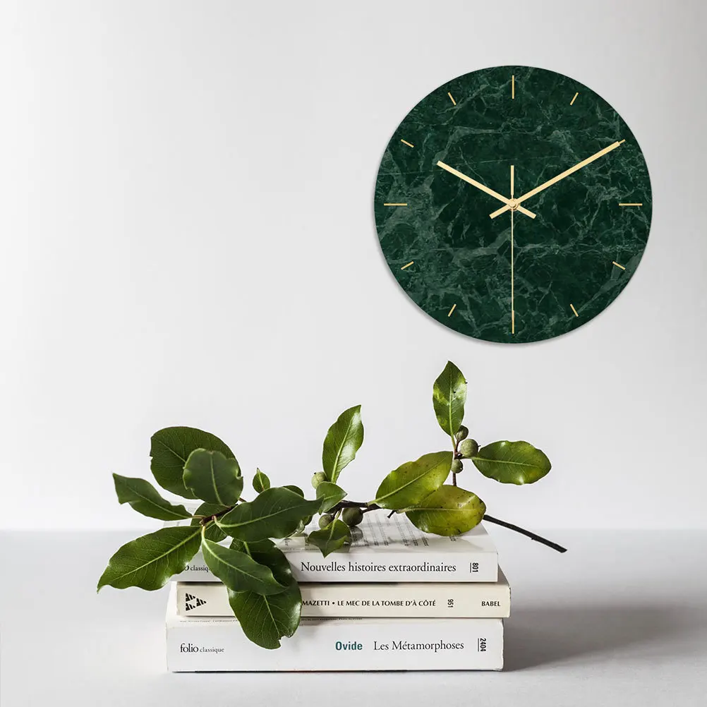 

1pc Round Marble Wall Clock Green Acrylic Silent Corrosion Resistant Large Clear Numbers For Home Office Living Room