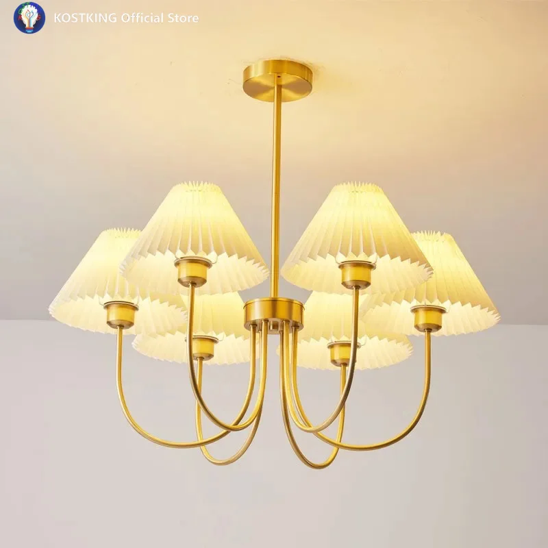 Restaurant fold paper lampshade LED Chandelier Lighting for foyer Luxury Bedroom kitchen Bar Cafe Pleated Paper hanging Lighting