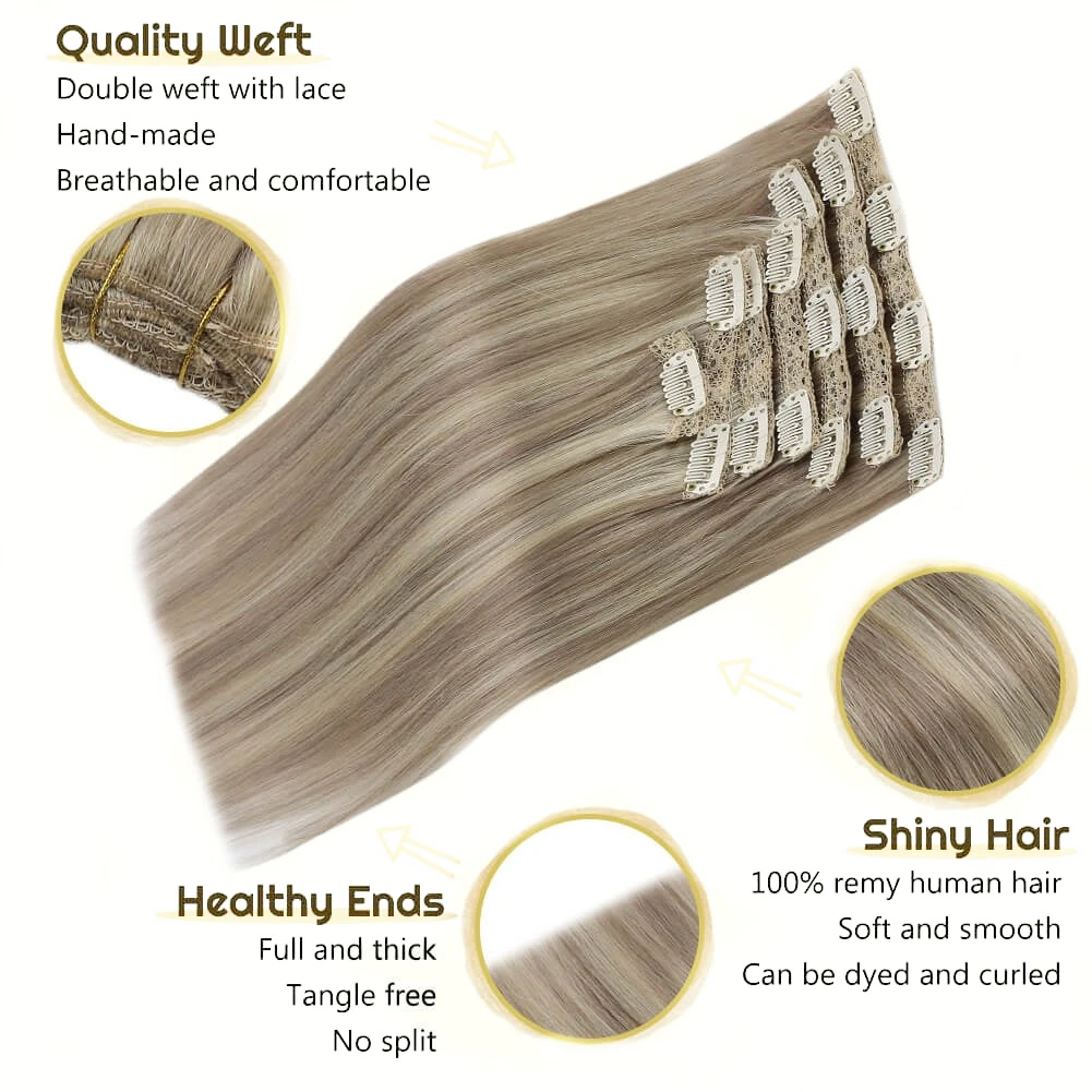 Extensiones de cabello humano 100% Natural, pelo liso Remy, color gris/rosa, 7 unidades, #30