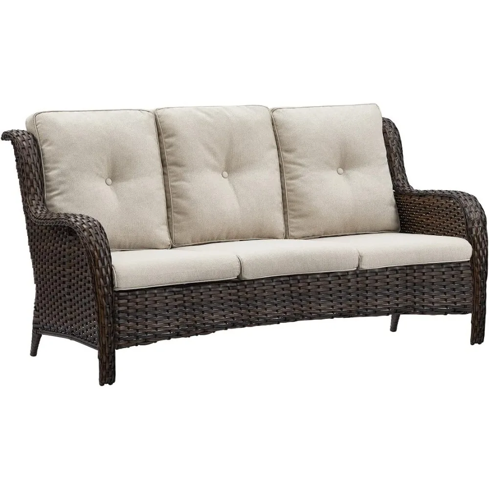 

Outdoor Couch Wicker Patio Sofa - 3 Seat Rattan Sofa with Deep Seating and Comfortable Cushions for Outside Porch Deck Balcony